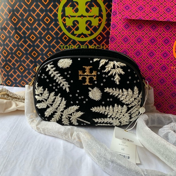 Tory Burch Handbags - Tory Burch Kira Embroidered Velvet Camera Bag crossbody black